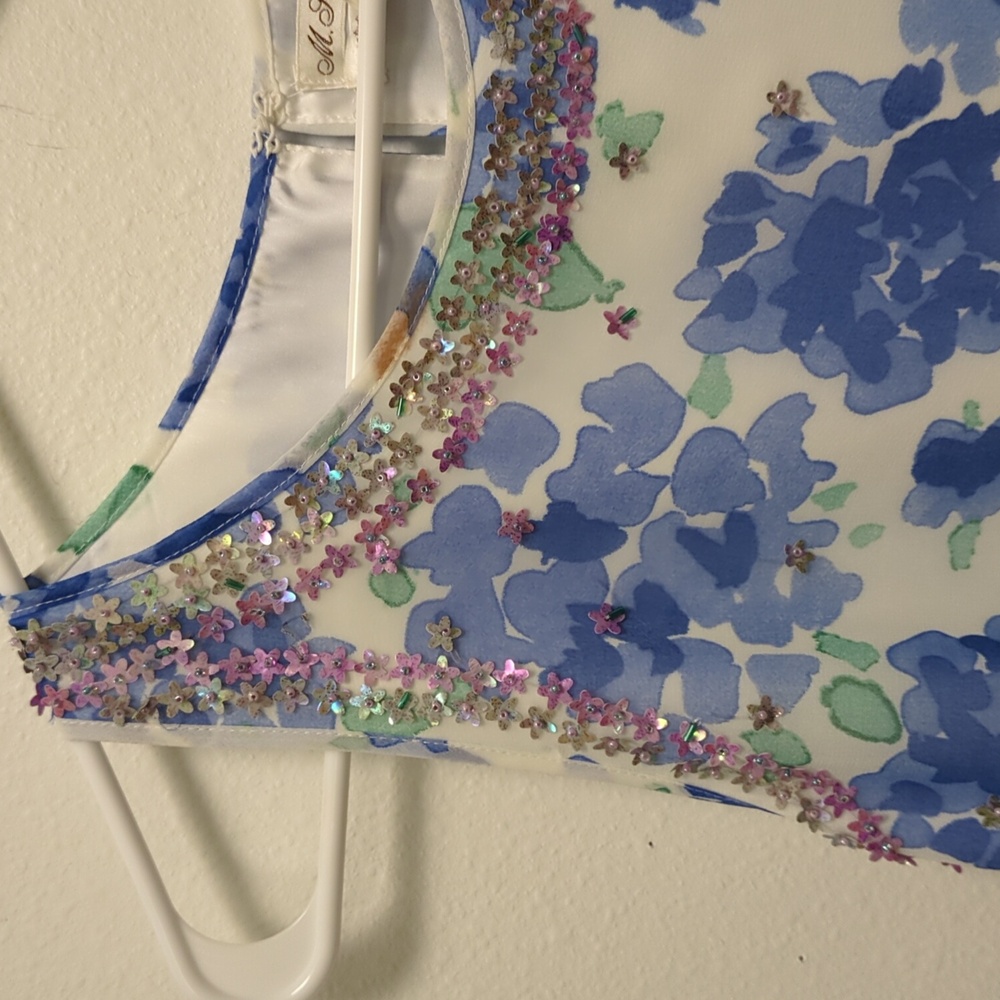 MSSP Max Studio Floral Dress - Elegant White with Blue Accents - Picture 5 of 14